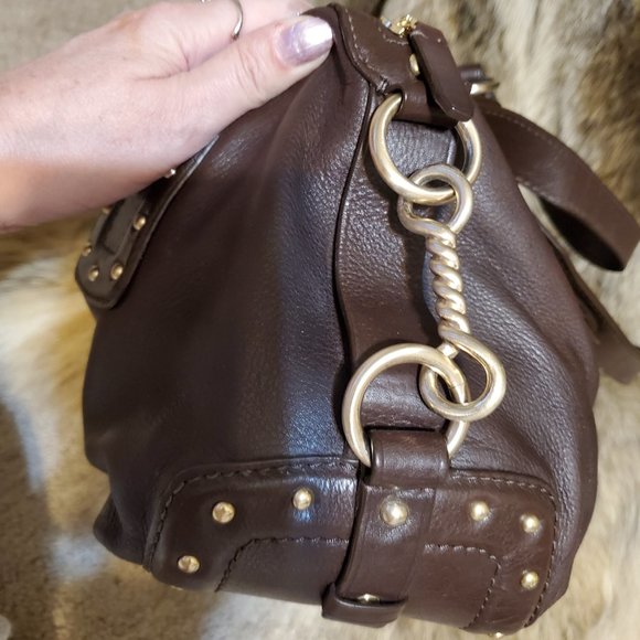 Euc Rare Michael Kors Brown Leather Studded Shoulder Bag Purse c - Picture 7 of 13